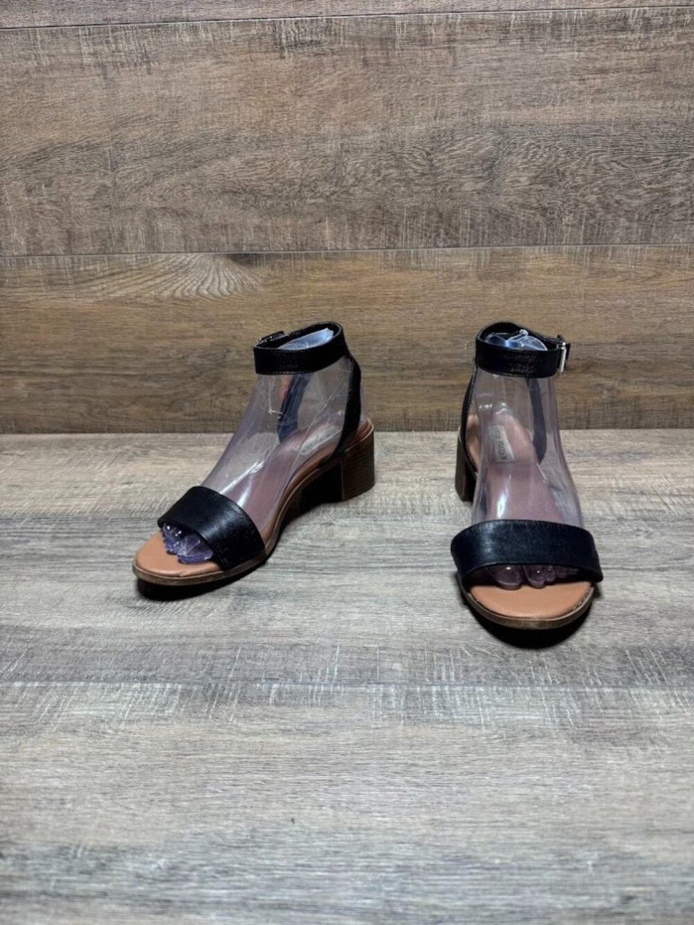 Steve Madden Kemmy Black Leather Open Toe Sandals Women's Size 7.5